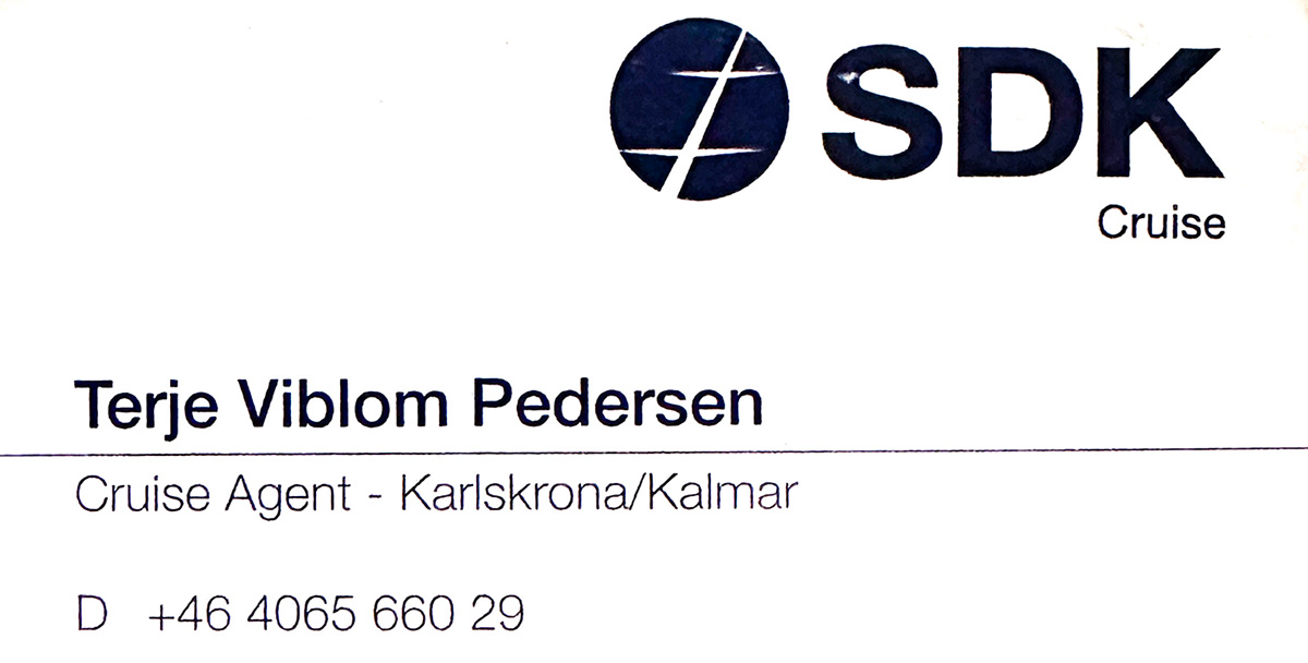 Terje Viblom Pedersens business card from SDK Cruise